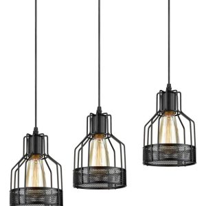 Luminaria Colgante En Madera De 3 Jaulas Vintage En Metal - Imagen 1