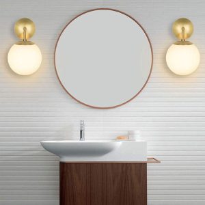 Luminaria Aplique Pared Dorado Bronce Globo Vidrio - Imagen 7