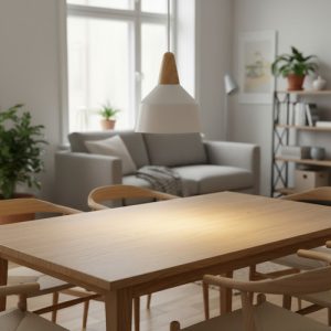 Luminaria Colgante Nordico Madera Y Metal Color Blanco - Imagen 3