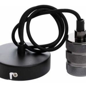 Portalámparas Colgante En Metal Color Negro Grafito Vintage