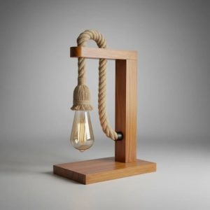 Lampara Portatil De Mesa En Madera Con Cuerda Vintage - Imagen 3