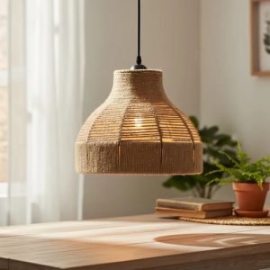 Luminaria Colgante Rustica Hilado Yute Cañamo 37cm - Imagen 6
