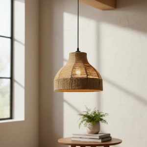 Luminaria Colgante Rustica Hilado Yute Cañamo 37cm - Imagen 2