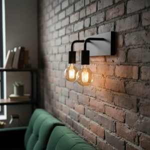 Luminaria Doble Aplique De Pared Negro Vintage Filamento - Imagen 2