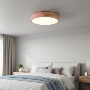 Luminaria Plafón Led Madera Y Metal De Techo Nórdico Rosado - Imagen 3