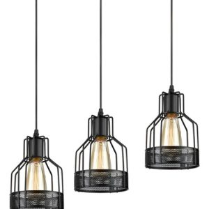 Luminaria Colgante En Madera De 3 Jaulas Vintage En Metal - Imagen 1