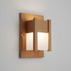 Luminaria Aplique De Pared En Madera Y Vidrio Esmerilado - Imagen 1