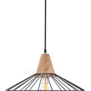 Luminaria Colgante Jaula Negra Y Madera Grande Vintage Retro - Imagen 1