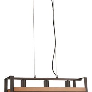 Luminaria Colgante 3 Luces Vintage Metal Y Madera Barra