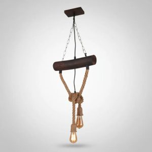 Colgante Rustico Con Cuerdas Y Tronco De Madera 2 Lamparas - Imagen 7