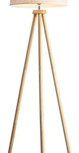 Luminaria De Pie Portatil Madera Tripode Estilo Nordico Tela - Imagen 1