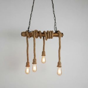 Luminaria Colgante 4 Luces Rustico Con Cuerdas Simil Madera - Imagen 1