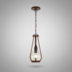 Luminaria Colgante Vidrio Y Madera Con Cuero Rústico - Imagen 1