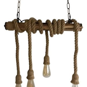 Luminaria Colgante 4 Luces Rustico Con Cuerdas Simil Madera - Imagen 2