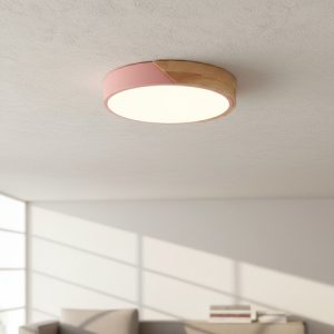 Luminaria Plafón Led Madera Y Metal De Techo Nórdico Rosado - Imagen 2