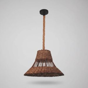 Luminaria Colgante Campana Mimbre Con Soga