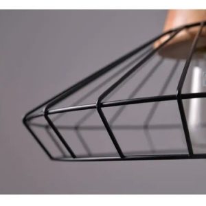 Luminaria Colgante Jaula Negra Y Madera Grande Vintage Retro - Imagen 3