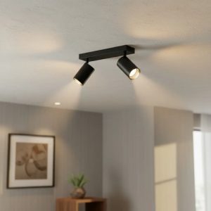 Luminaria Spot Doble Aplique De Pared Techo Cilindro Negro - Imagen 2