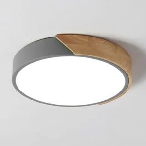 Luminaria Plafón Led Gris Nórdico Madera Y Metal Techo Moro