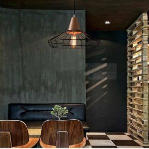 Luminaria Colgante Jaula Negra Y Madera Grande Vintage Retro - Imagen 4