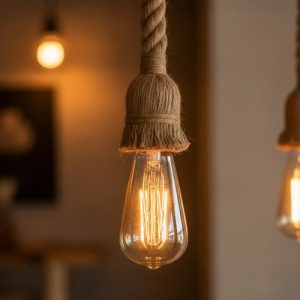 Luminaria Colgante 4 Luces Rustico Con Cuerdas Simil Madera - Imagen 5