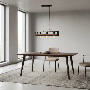 Luminaria Colgante 3 Luces Vintage Metal Y Madera Barra - Imagen 3