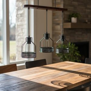 Luminaria Colgante En Madera De 3 Jaulas Vintage En Metal - Imagen 4