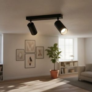 Luminaria Spot Doble Aplique De Pared Techo Cilindro Negro - Imagen 5