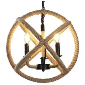 Luminaria Colgante Cuerda Soga Átomo 3 Luces Rustico Vintage - Imagen 2