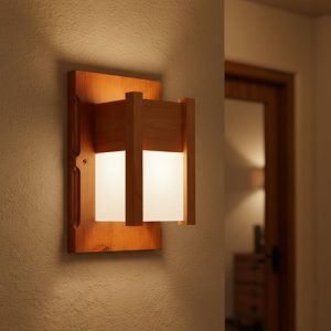 Luminaria Aplique De Pared En Madera Y Vidrio Esmerilado - Imagen 2