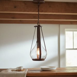 Luminaria Colgante Vidrio Y Madera Con Cuero Rústico - Imagen 3