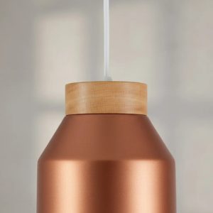 Luminaria Colgante Metal Cobre Y Madera 15cm Vintage - Imagen 4