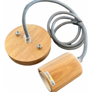 Portalámparas Colgante Madera Cable De Tela Vintage Nórdico - Imagen 1