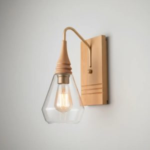 Luminaria Aplique De Pared En Madera Y Vidrio - Imagen 1