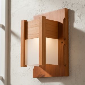 Luminaria Aplique De Pared En Madera Y Vidrio Esmerilado - Imagen 3