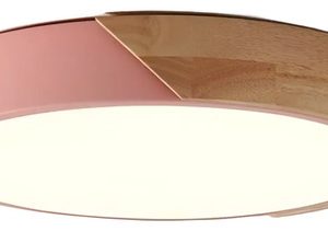 Luminaria Plafón Led Madera Y Metal De Techo Nórdico Rosado - Imagen 1