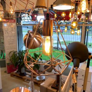 Luminaria Colgante Jaula Hexagonal Cobre Vintage Retro - Imagen 1