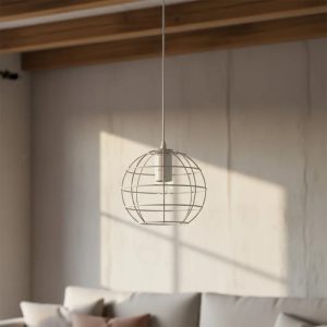 Luminaria Colgante Jaula Blanca En Metal. Vintage Retro