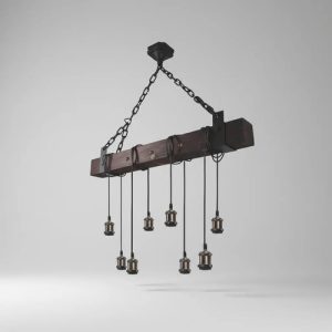 Luminaria Vintage Colgante En Madera Rustica Para 8 Lamparas - Imagen 1