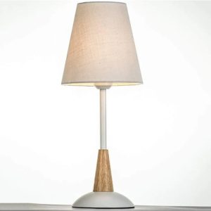 Luminaria Portatil Metal Y Madera Con Pantalla Tela Nordico