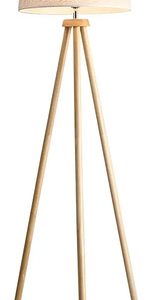 Luminaria De Pie Portatil Madera Tripode Nordico Tela