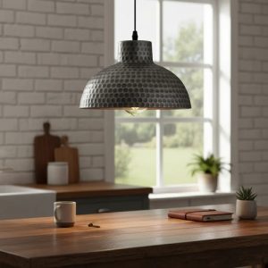 Luminaria Colgante Metal Gris Martillado 26cm - Imagen 3