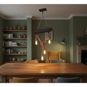 Colgante Rustico Con Cuerdas Y Tronco De Madera 2 Lamparas - Imagen 5