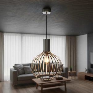 Luminaria Colgante Jaula Metal Vintage. Gris - Imagen 1