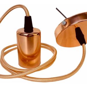 Portalámpara Colgante Cobre O Cromado Vintage Cable De Tela
