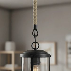 Luminaria Colgante Madera Y Vidrio Con Soga Estilo Vintage - Imagen 3