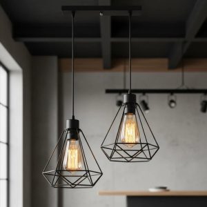 Luminaria Colgante Doble Jaula Metal Vintage Retro E27 - Imagen 4